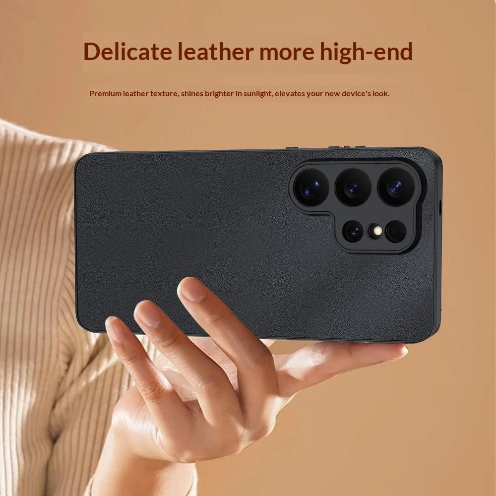 For Samsung Galaxy S26 Ultra Case PU Leather Coated PC + TPU Anti-Drop Phone Cover - Black - 2