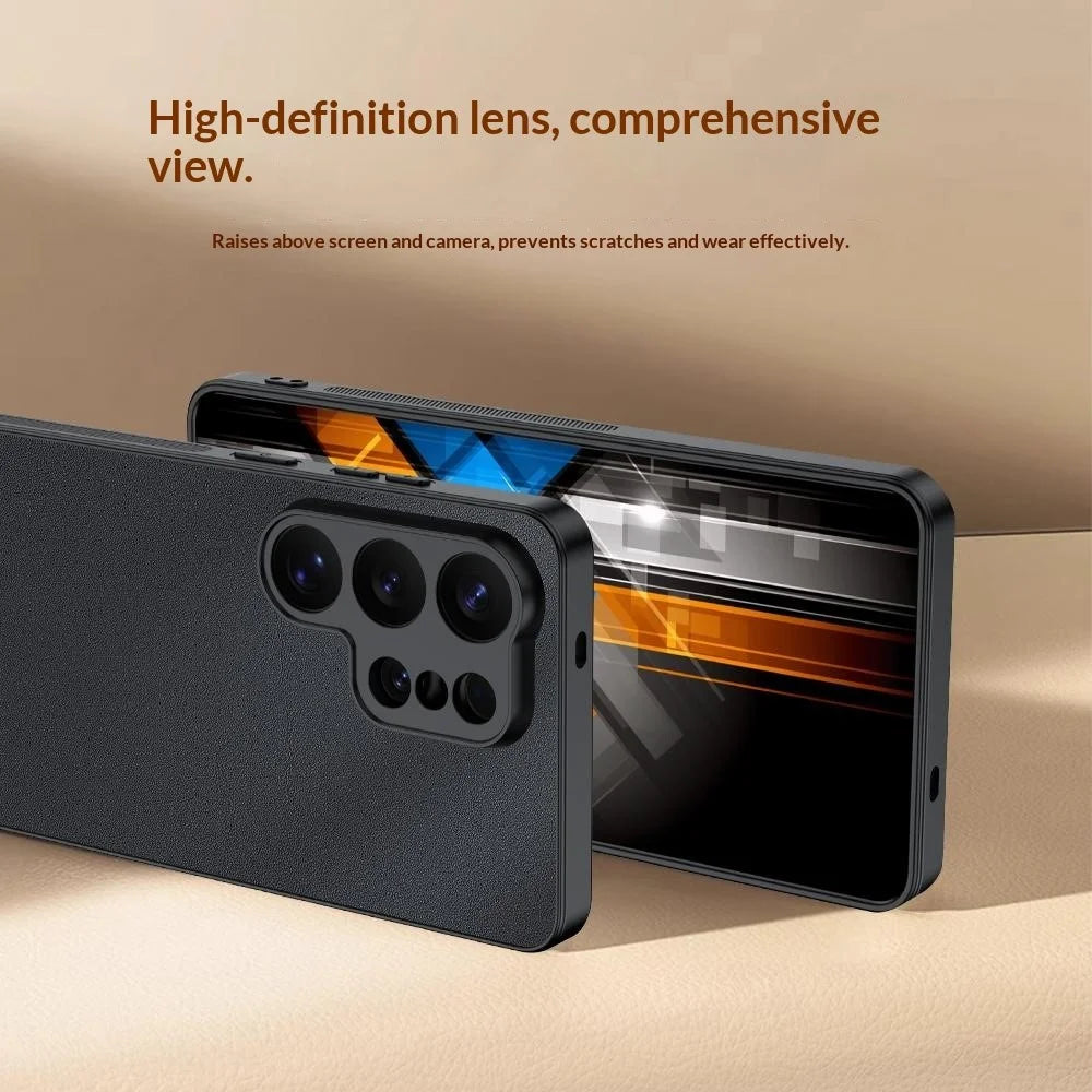For Samsung Galaxy S26 Ultra Case PU Leather Coated PC + TPU Anti-Drop Phone Cover - Black - 3