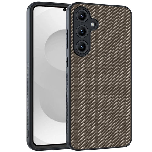 For Samsung Galaxy S26 Case Leather + PC Hard Phone Cover Carbon Fiber Texture - Gold - 1