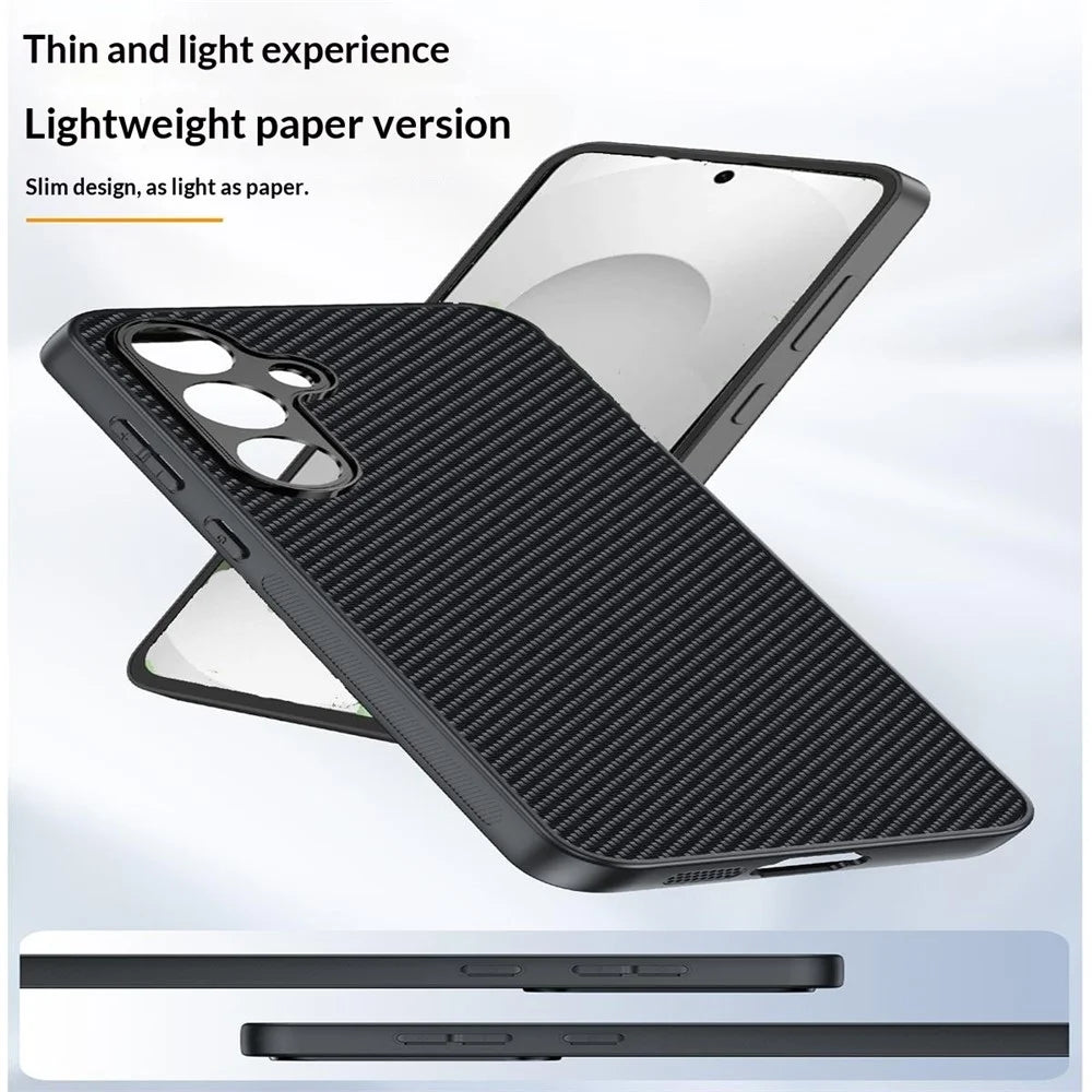 For Samsung Galaxy S26 Case Leather + PC Hard Phone Cover Carbon Fiber Texture - Gold - 5