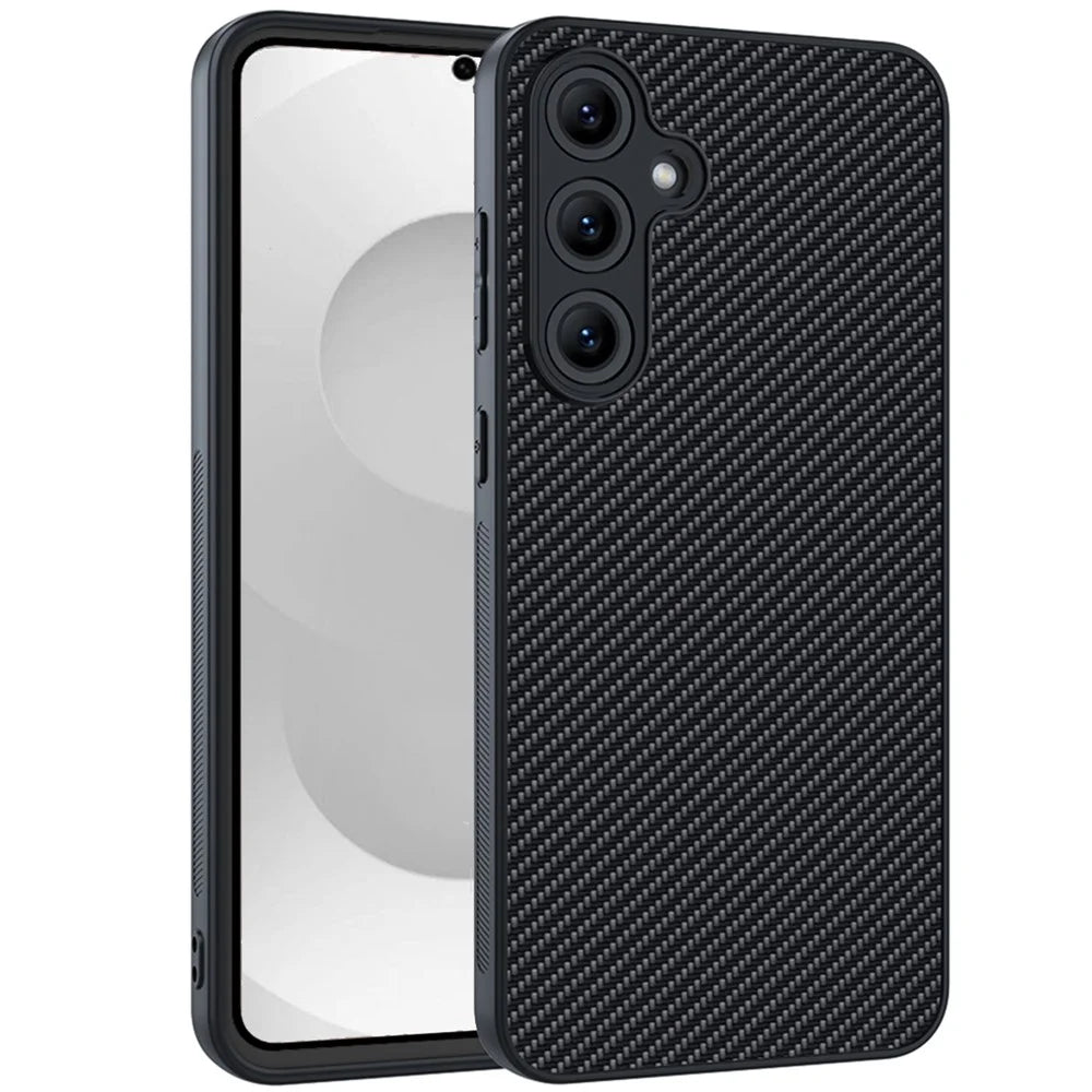 For Samsung Galaxy S26+ Case Leather + PC Hard Phone Cover Carbon Fiber Texture - Black - 1