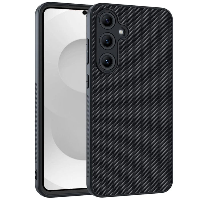 For Samsung Galaxy S26+ Case Leather + PC Hard Phone Cover Carbon Fiber Texture - Black - 1