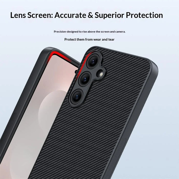 For Samsung Galaxy S26+ Case Leather + PC Hard Phone Cover Carbon Fiber Texture - Black - 4