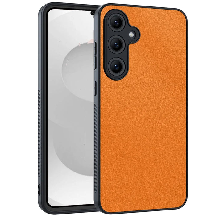 For Samsung Galaxy S26 Case PU Leather Coated PC + TPU Anti-Drop Phone Cover - Orange - 1