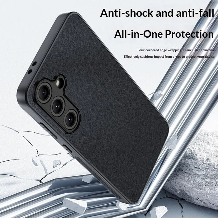 For Samsung Galaxy S26+ Case PU Leather Coated PC + TPU Anti-Drop Phone Cover - Black - 4