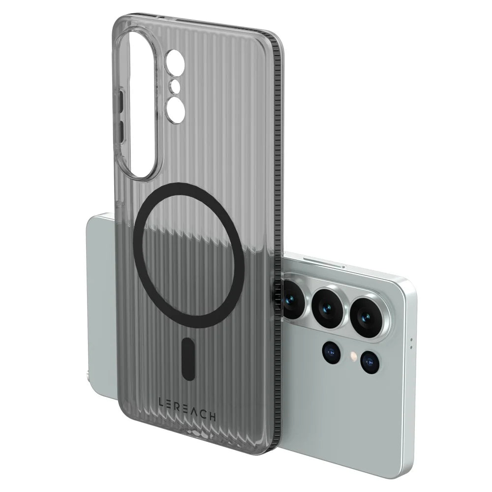 LEREACH TOC Series for Samsung Galaxy S26 Ultra Magnetic Case Flowing Grid PC Phone Cover - Black - 4