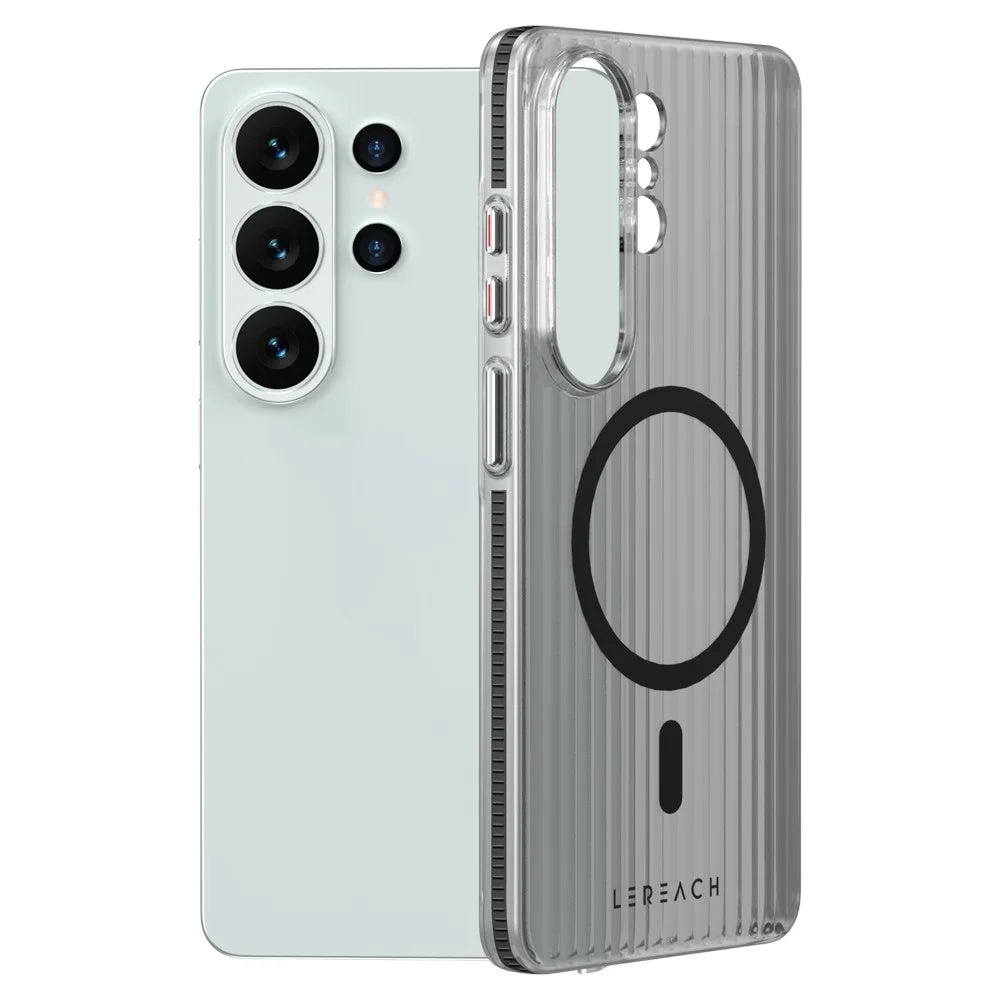 LEREACH TOC Series for Samsung Galaxy S26 Ultra Magnetic Case Flowing Grid PC Phone Cover - Black - 5