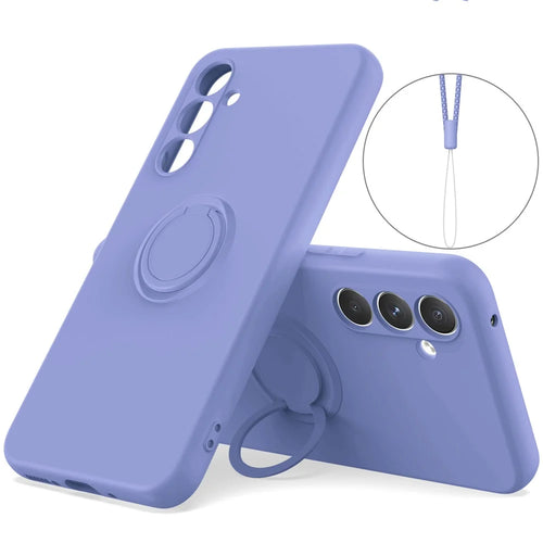 For Samsung Galaxy A37 5G Silicone Case with Strap Ring Kickstand Phone Cover - Purple - 1
