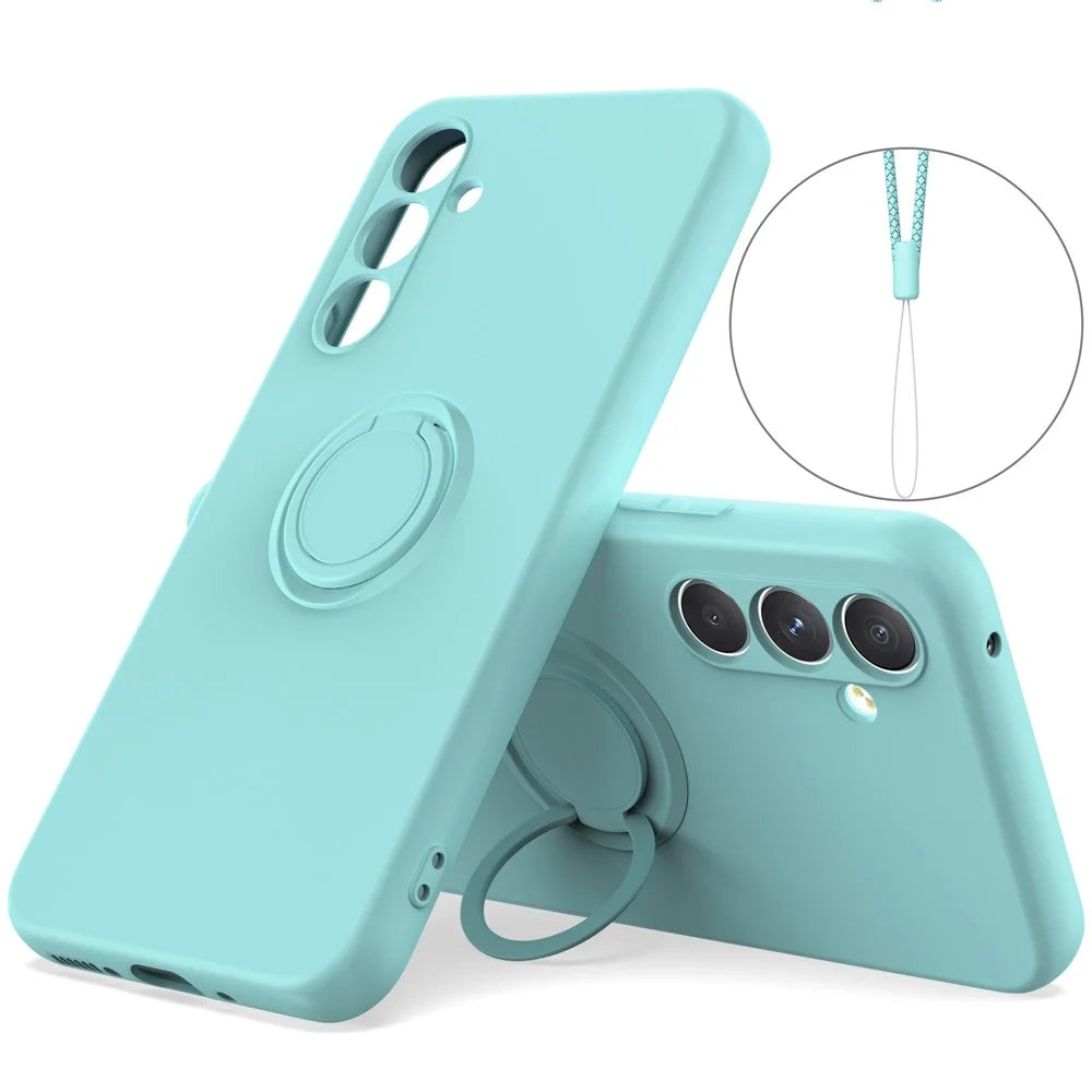 For Samsung Galaxy A57 5G Silicone Case with Strap Ring Kickstand Phone Cover - Sky Blue - 1