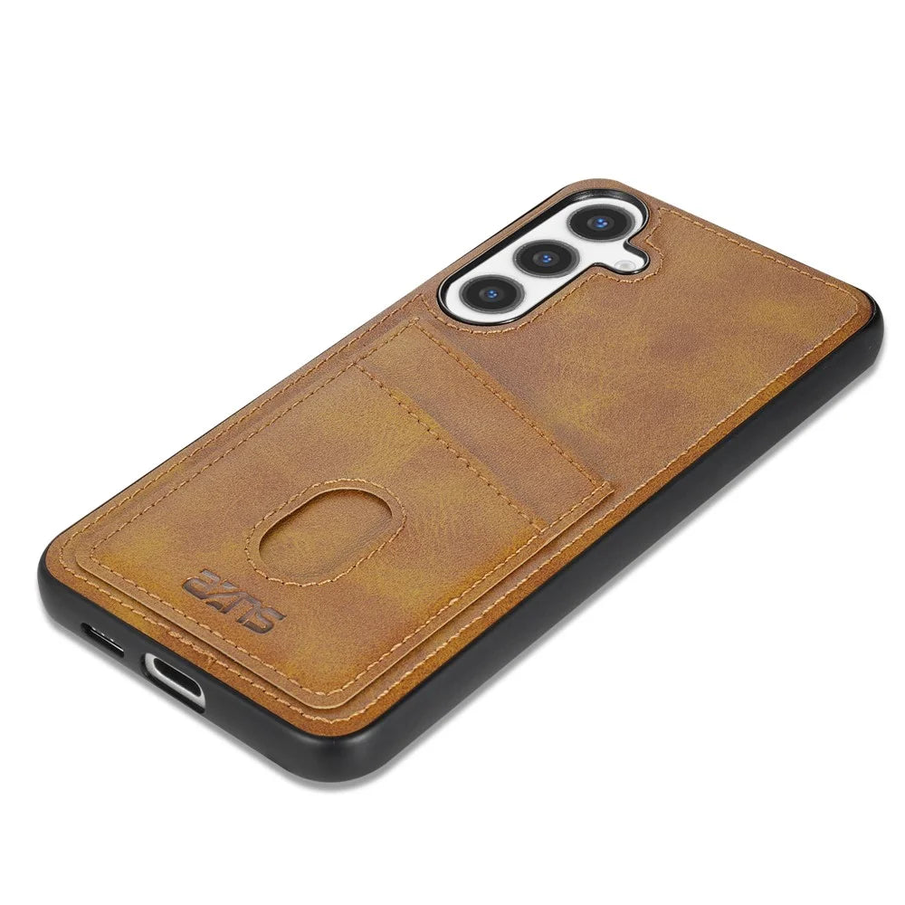 AZNS K1 Series For Samsung Galaxy A37 5G Case Calf Texture Anti-Drop PU+TPU Phone Cover with 2 Card Slot - Brown - 2