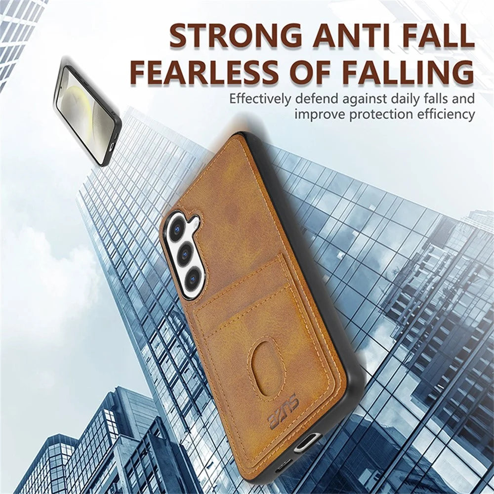 AZNS K1 Series For Samsung Galaxy A37 5G Case Calf Texture Anti-Drop PU+TPU Phone Cover with 2 Card Slot - Brown - 6