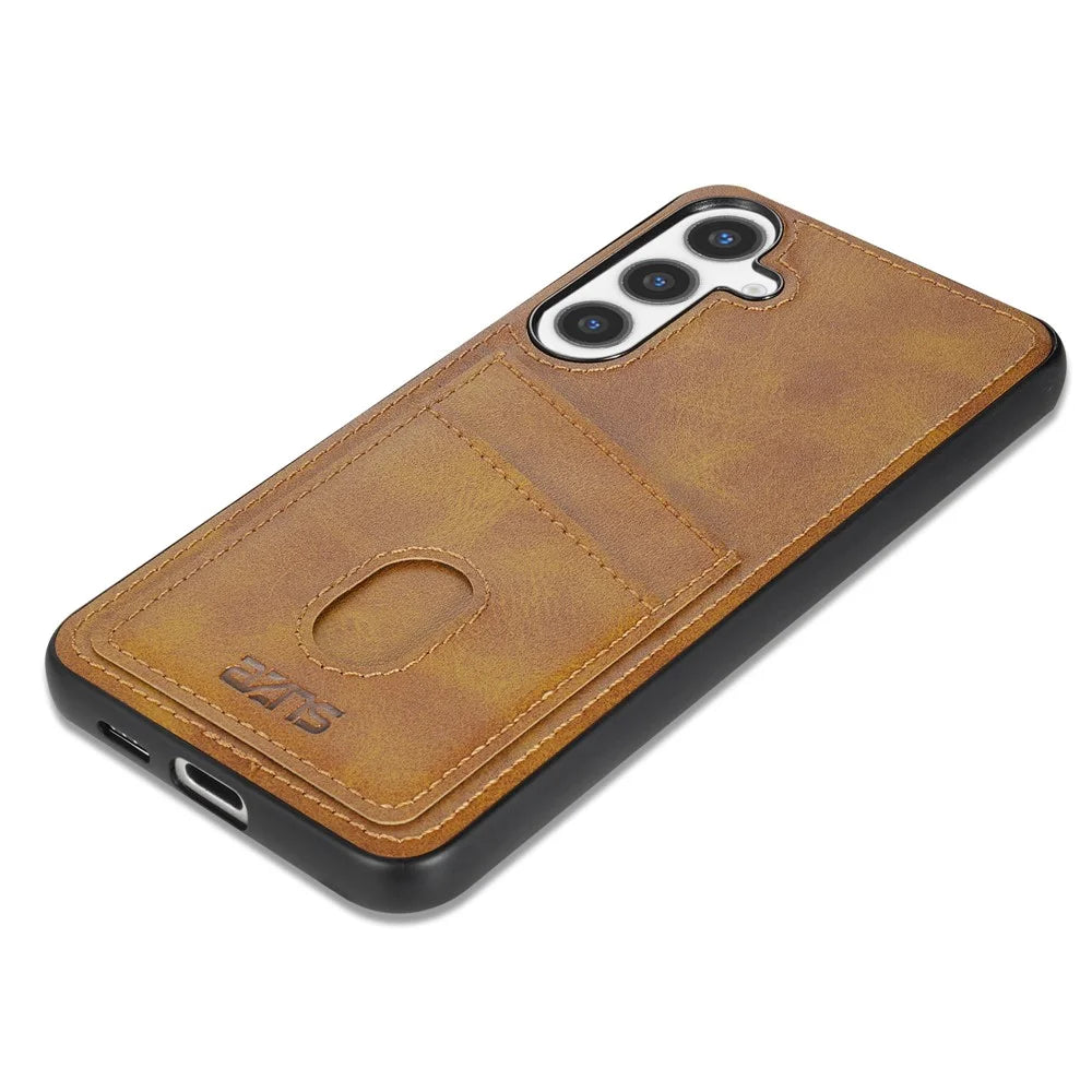 AZNS K1 Series For Samsung Galaxy A57 5G Case Calf Texture Anti-Drop PU+TPU Phone Cover with 2 Card Slot - Brown - 3