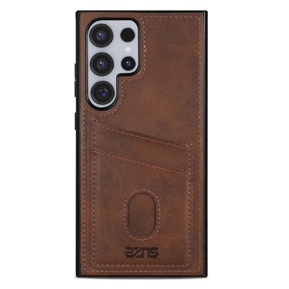 AZNS K1 Series For Samsung Galaxy S26 Ultra Case Calf Texture Anti-Drop PU+TPU Phone Cover with 2 Card Slot - Coffee - 2