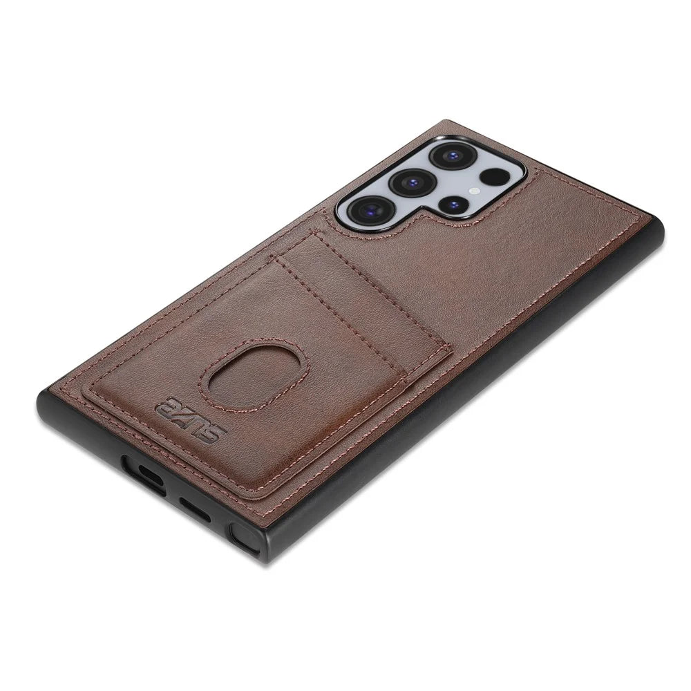 AZNS K1 Series For Samsung Galaxy S26 Ultra Case Calf Texture Anti-Drop PU+TPU Phone Cover with 2 Card Slot - Coffee - 3