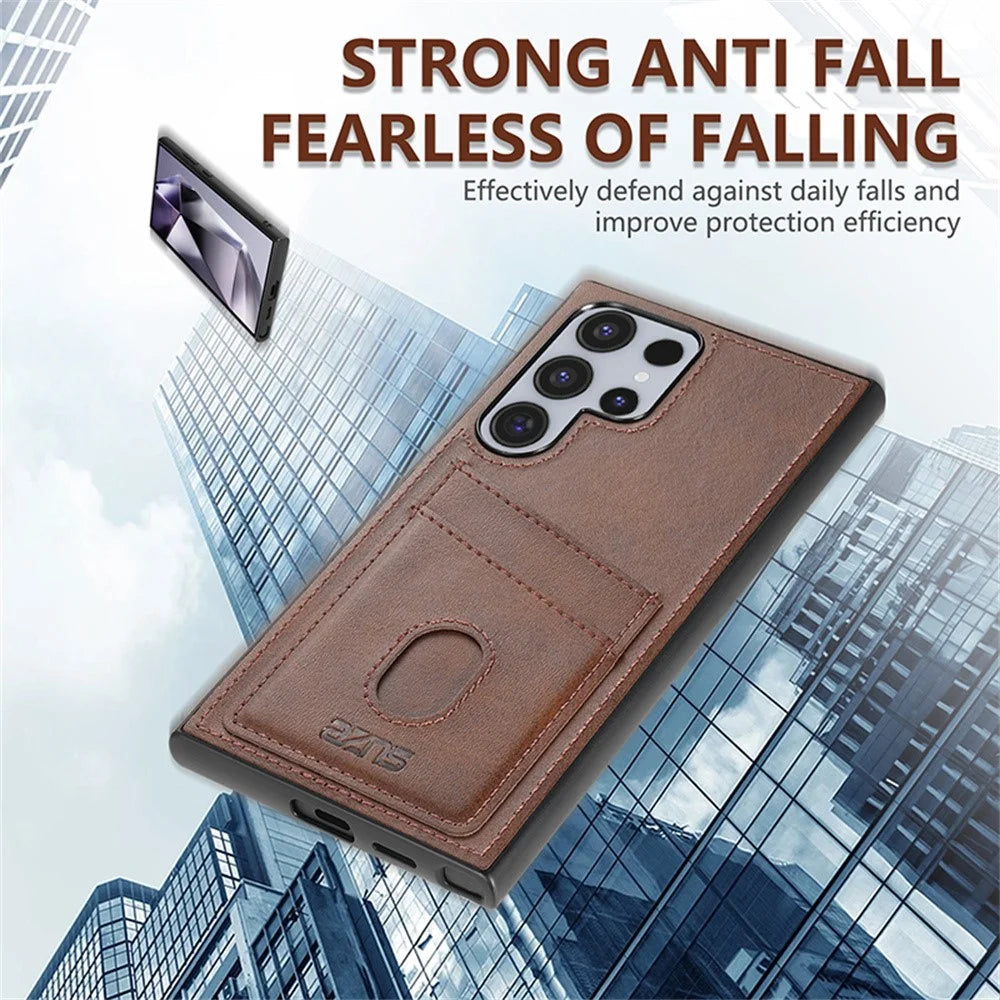 AZNS K1 Series For Samsung Galaxy S26 Ultra Case Calf Texture Anti-Drop PU+TPU Phone Cover with 2 Card Slot - Coffee - 7