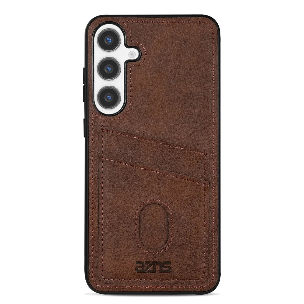AZNS K1 Series For Samsung Galaxy S26+ Case Calf Texture Anti-Drop PU+TPU Phone Cover with 2 Card Slot - Coffee - 2