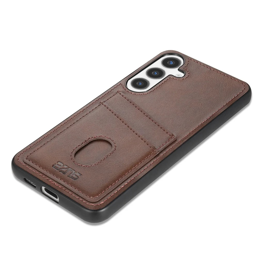 AZNS K1 Series For Samsung Galaxy S26+ Case Calf Texture Anti-Drop PU+TPU Phone Cover with 2 Card Slot - Coffee - 3