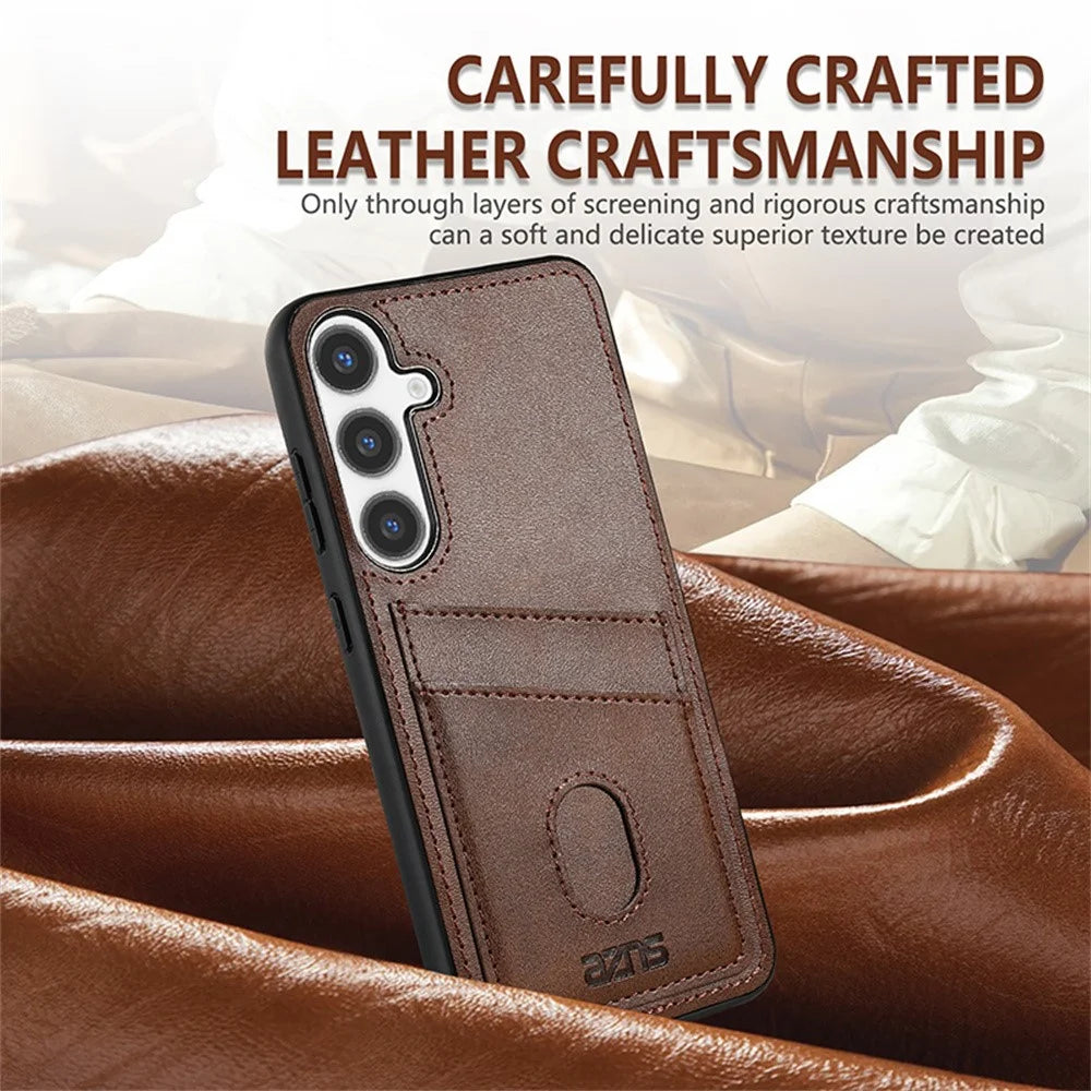AZNS K1 Series For Samsung Galaxy S26+ Case Calf Texture Anti-Drop PU+TPU Phone Cover with 2 Card Slot - Coffee - 4