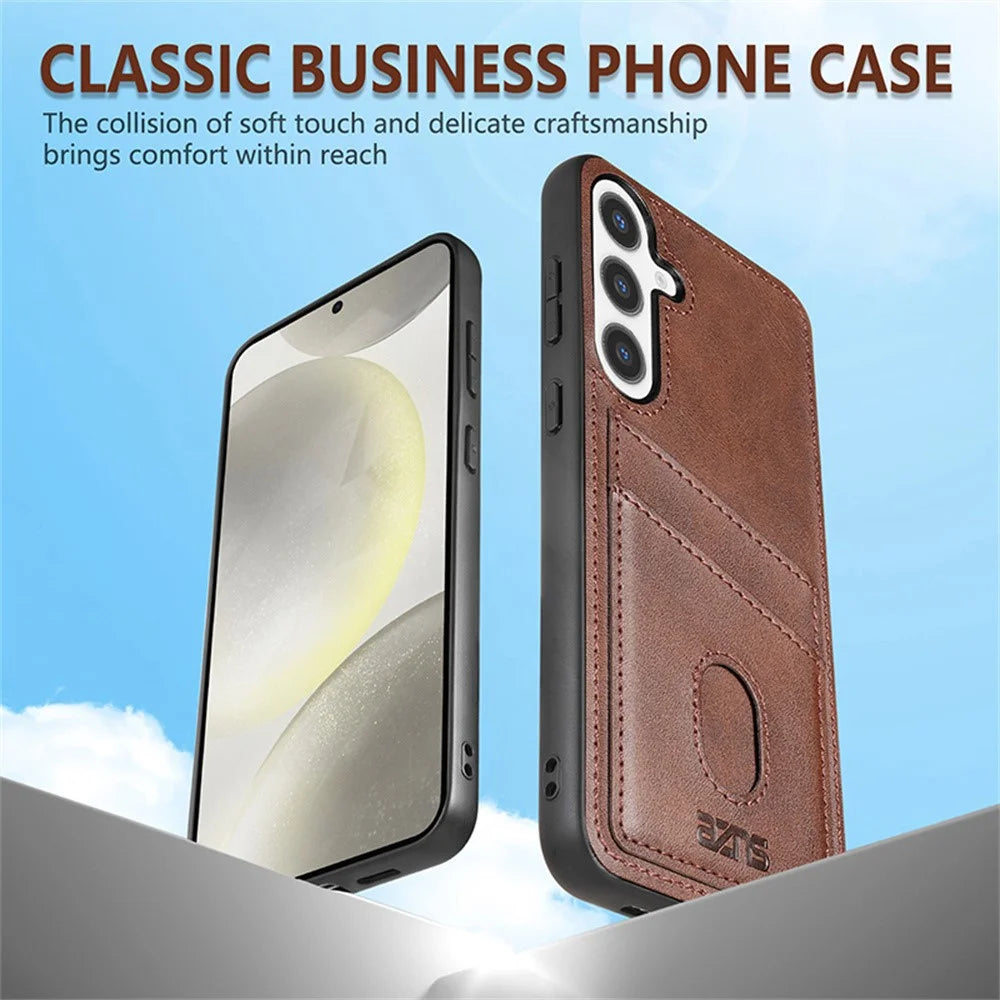AZNS K1 Series For Samsung Galaxy S26+ Case Calf Texture Anti-Drop PU+TPU Phone Cover with 2 Card Slot - Coffee - 5