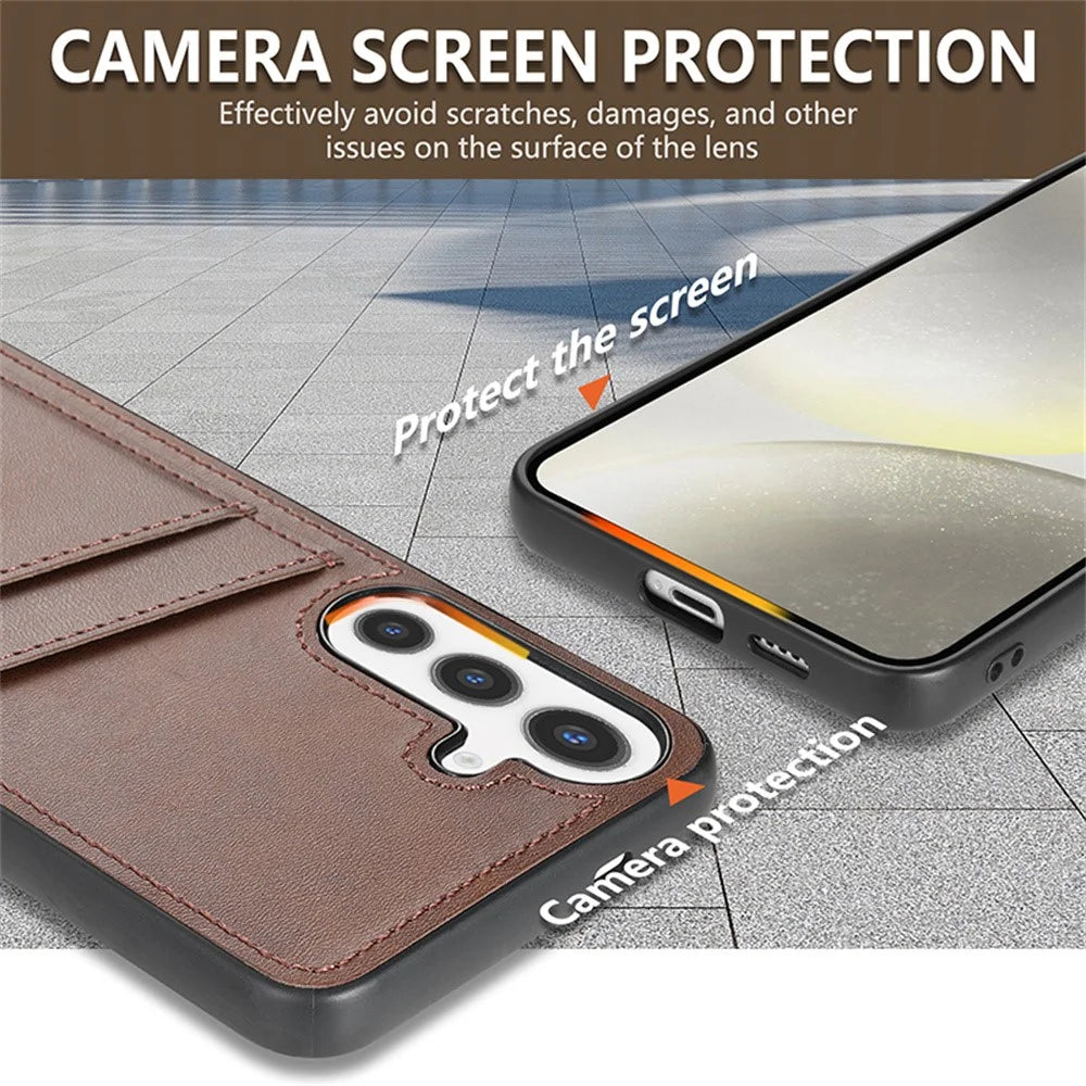 AZNS K1 Series For Samsung Galaxy S26+ Case Calf Texture Anti-Drop PU+TPU Phone Cover with 2 Card Slot - Coffee - 7
