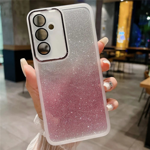 For Samsung Galaxy A18 5G / A18 4G / A17 5G / A17 4G Case Clear TPU Phone Cover With Camera Lens Protector Glitter Sticker - Transparent White - 1
