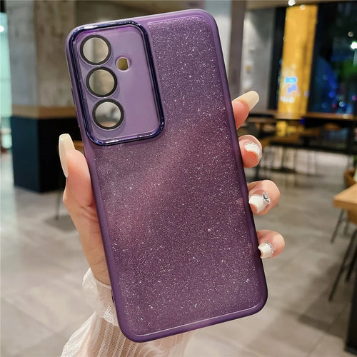 For Samsung Galaxy S26 Case Clear TPU Phone Cover With Camera Lens Protector Glitter Sticker - Transparent Purple - 1