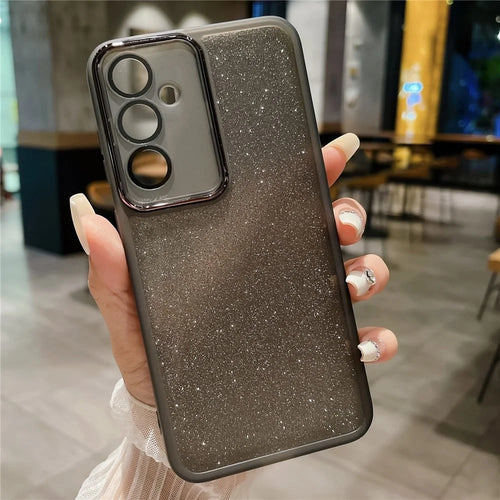 For Samsung Galaxy S26+ Case Clear TPU Phone Cover With Camera Lens Protector Glitter Sticker - Transparent Black - 1