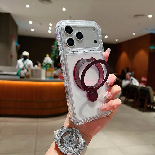 For iPhone 18 Pro / 17 Pro Case Compatible with MagSafe Kickstand Shockproof PC + TPU Clear Phone Cover - Wine Red - 1