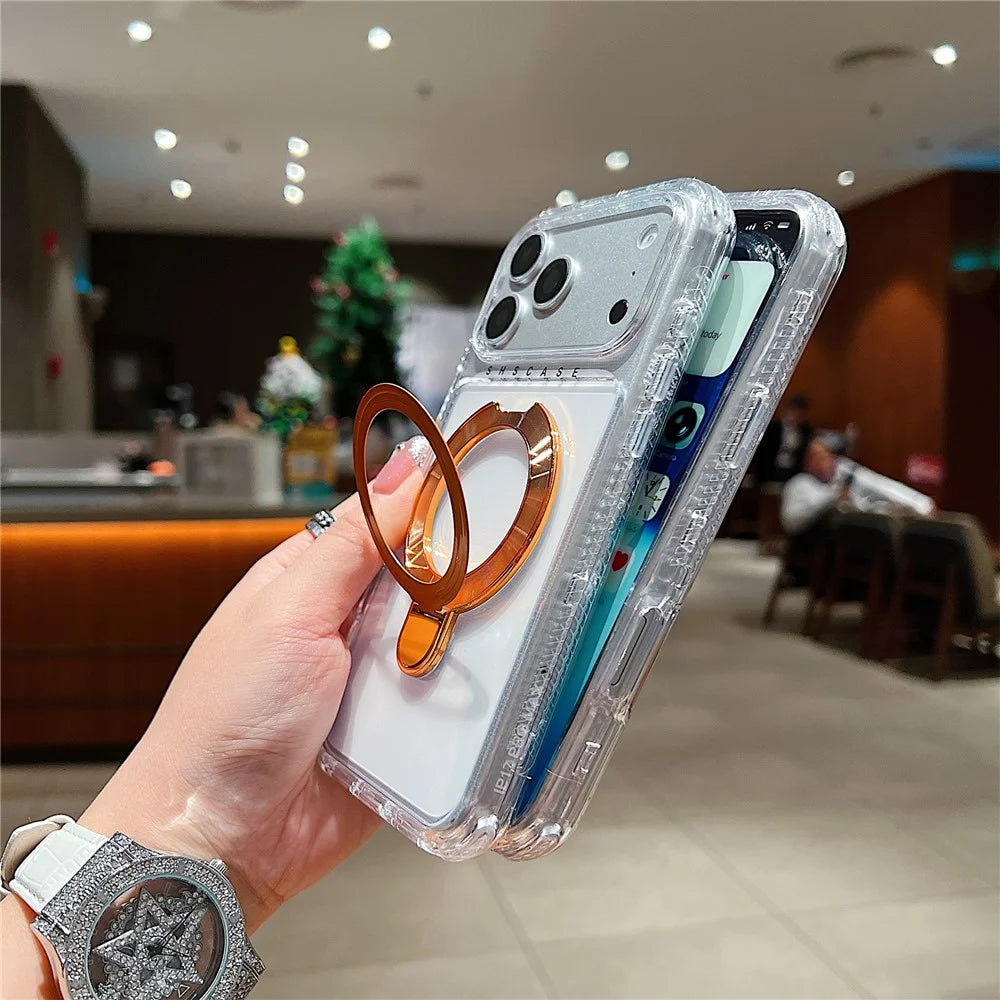 For iPhone 18 Pro / 17 Pro Case Compatible with MagSafe Kickstand Shockproof PC + TPU Clear Phone Cover - Wine Red - 4