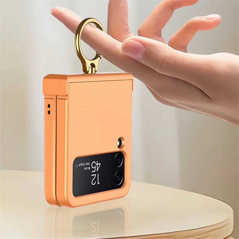 GKK For Samsung Galaxy Z Flip4 5G Hinge Protection Phone Case Hard PC Metal Ring Holder Kickstand Non-Slip Shockproof Cover - Purple - 4