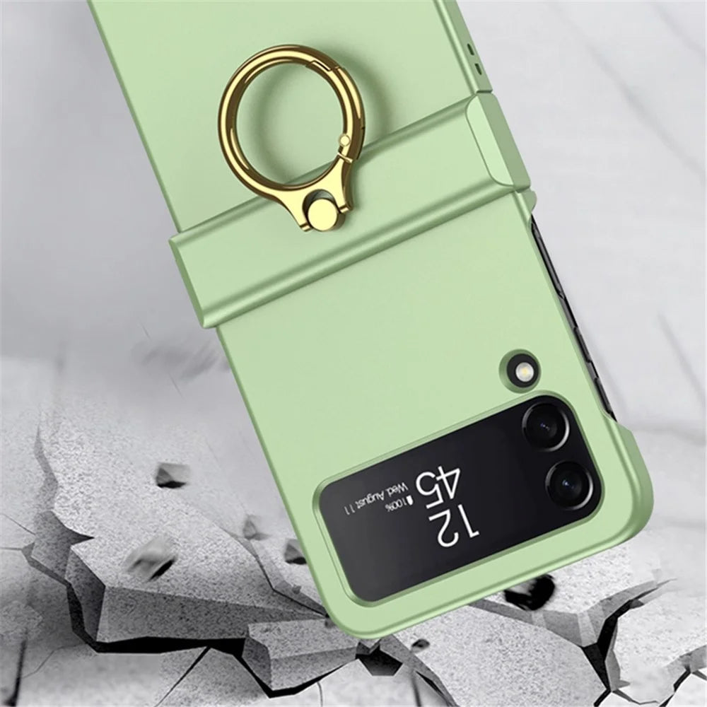GKK For Samsung Galaxy Z Flip4 5G Hinge Protection Phone Case Hard PC Metal Ring Holder Kickstand Non-Slip Shockproof Cover - Purple - 6