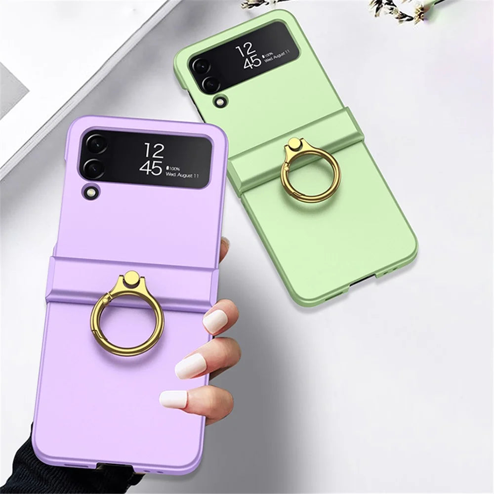 GKK For Samsung Galaxy Z Flip4 5G Hinge Protection Phone Case Hard PC Metal Ring Holder Kickstand Non-Slip Shockproof Cover - Purple - 7