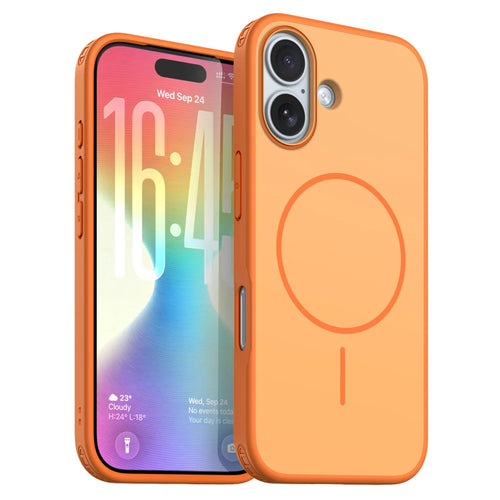 For iPhone 17 Magnetic Case Skin Touch PC + TPU Anti-Drop Phone Cover - Orange - 1