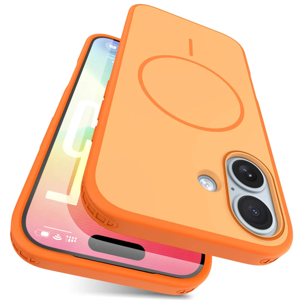 For iPhone 17 Magnetic Case Skin Touch PC + TPU Anti-Drop Phone Cover - Orange - 2