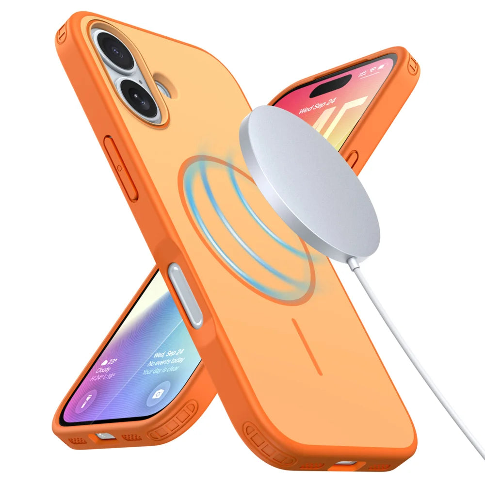 For iPhone 17 Magnetic Case Skin Touch PC + TPU Anti-Drop Phone Cover - Orange - 3