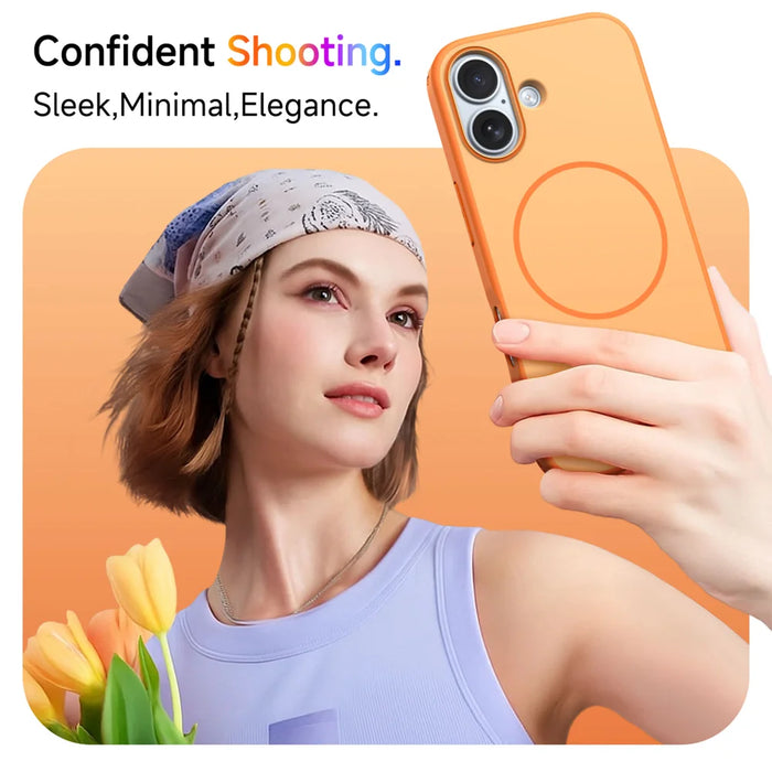For iPhone 17 Magnetic Case Skin Touch PC + TPU Anti-Drop Phone Cover - Orange - 5