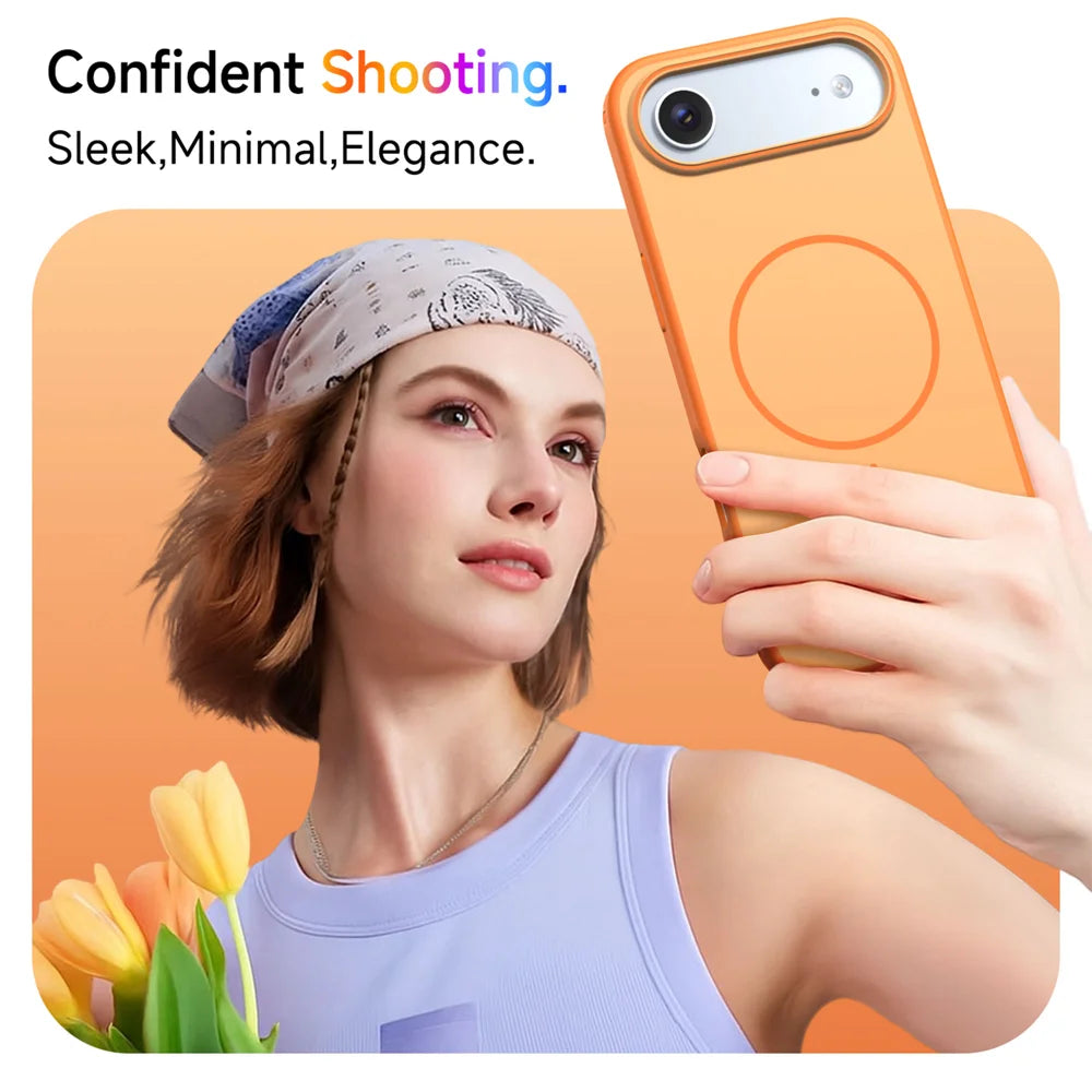For iPhone Air Magnetic Case Skin Touch PC + TPU Anti-Drop Phone Cover - Orange - 5