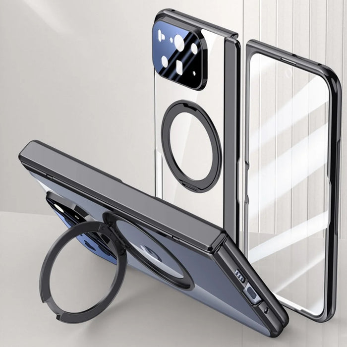 For Google Pixel 10 Pro Fold Magnetic Case Kickstand Electroplated PC Phone Cover Built-In Screen Protector - Black - 2