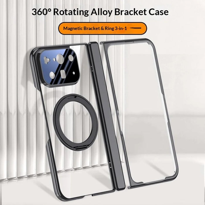 For Google Pixel 10 Pro Fold Magnetic Case Kickstand Electroplated PC Phone Cover Built-In Screen Protector - Black - 3