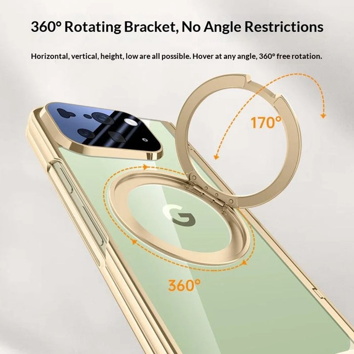 For Google Pixel 10 Pro Fold Magnetic Case Kickstand Electroplated PC Phone Cover Built-In Screen Protector - Black - 7