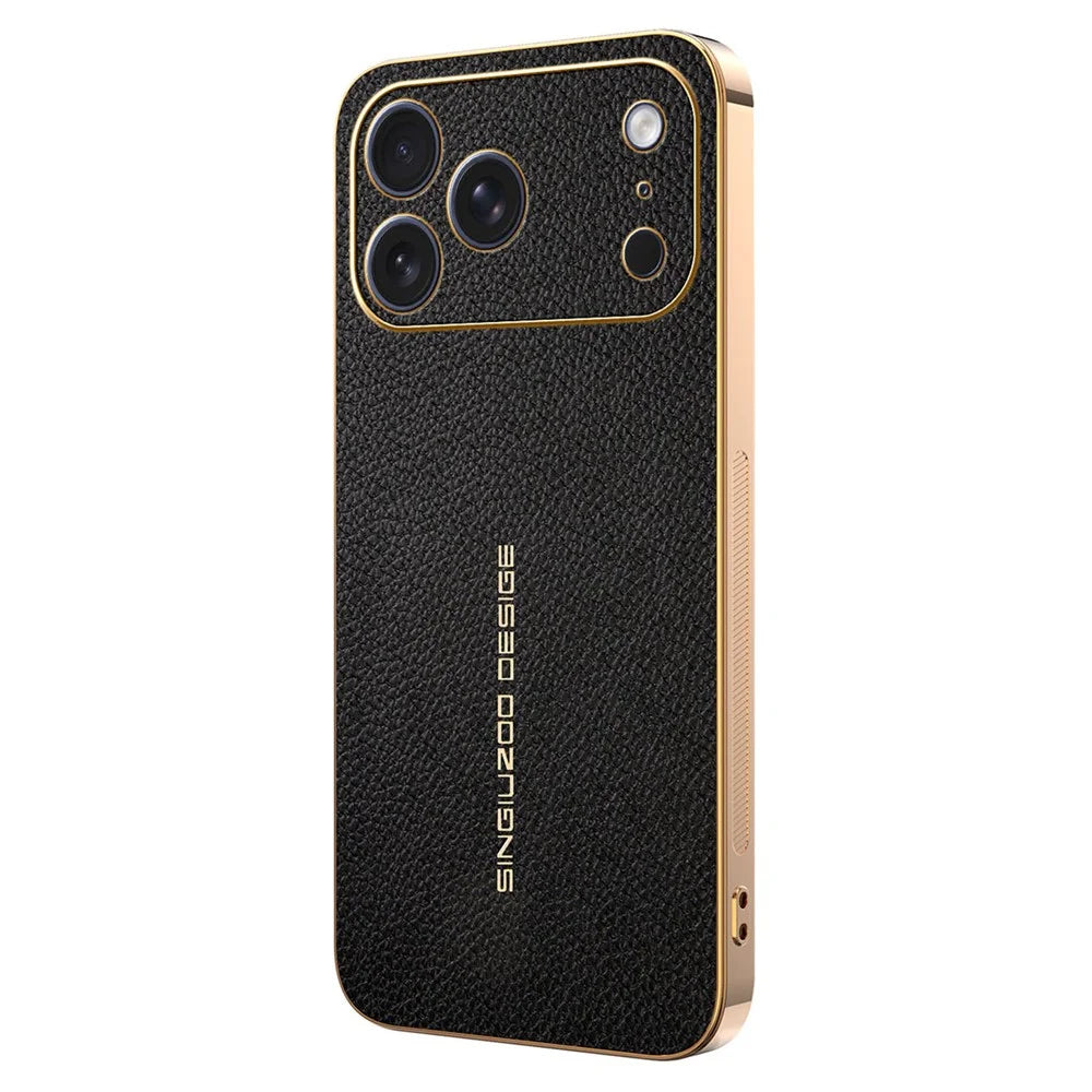 For iPhone 17 Pro Max Case Anti Scratch Litchi Texture TPU Leather PU Phone Back Cover - Black - 1