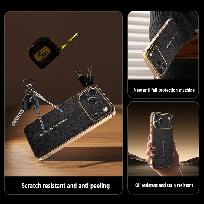 For iPhone 17 Pro Max Case Anti Scratch Litchi Texture TPU Leather PU Phone Back Cover - Black - 3