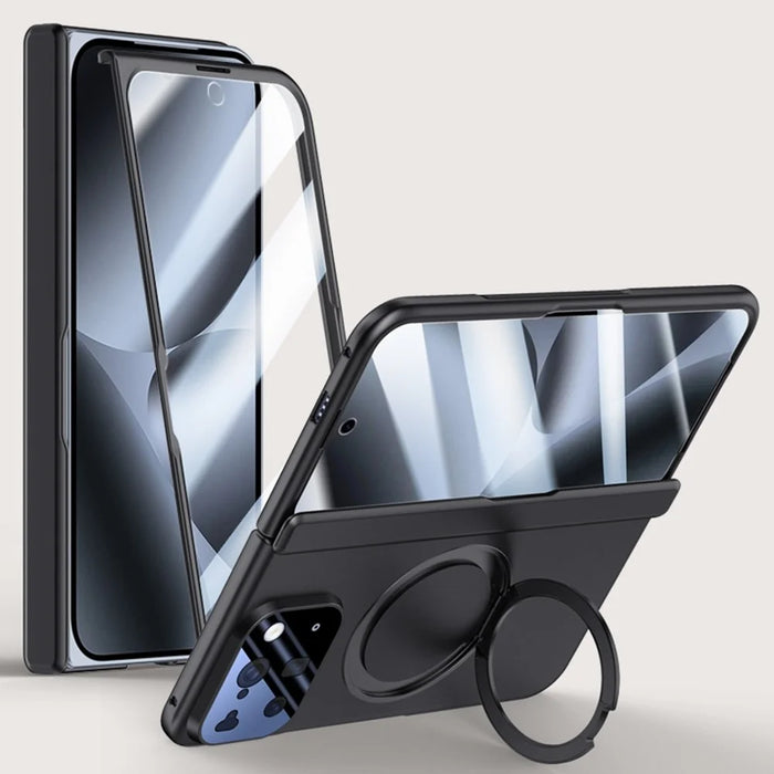 For Google Pixel 10 Pro Fold Magnetic Case Kickstand Skin Touch PC Phone Cover Built-In Screen Protector - Black - 1