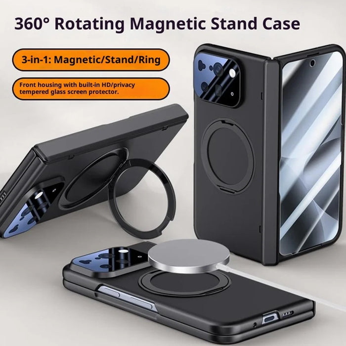 For Google Pixel 10 Pro Fold Magnetic Case Kickstand Skin Touch PC Phone Cover Built-In Screen Protector - Black - 2