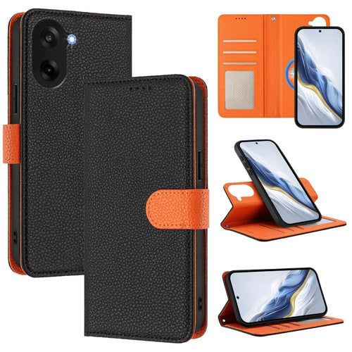 For OnePlus Ace 5 Racing 5G / OnePlus Nord CE5 5G Leather Case Detachable Wallet Magnetic Phone Cover with Hand Strap - Black / Orange - 1