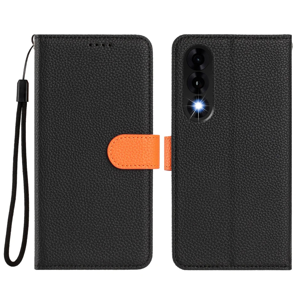 For OnePlus Ace 5 Ultra 5G / OnePlus Nord 5 5G Leather Case Detachable Wallet Magnetic Phone Cover with Hand Strap - Black / Orange - 2