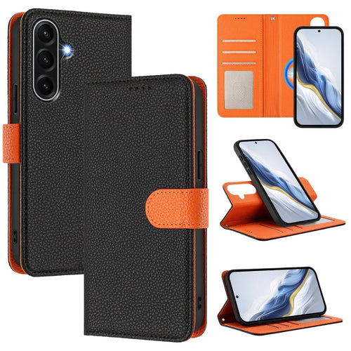 For Samsung Galaxy A18 5G / A18 4G / A17 5G / A17 4G Leather Case Detachable Wallet Magnetic Phone Cover with Hand Strap - Black / Orange - 1