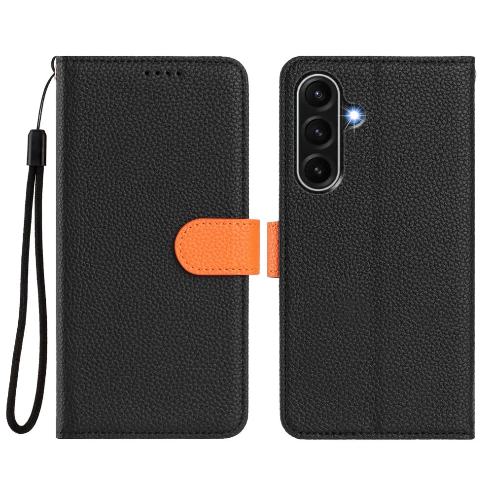 For Samsung Galaxy A18 5G / A18 4G / A17 5G / A17 4G Leather Case Detachable Wallet Magnetic Phone Cover with Hand Strap - Black / Orange - 2
