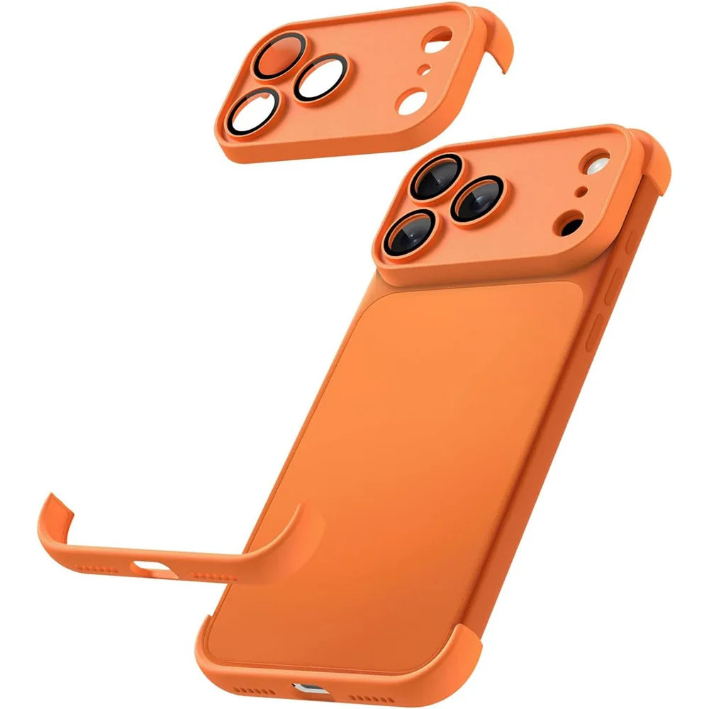For iPhone 17 Pro Max Case Frameless Phone Corner Pad TPU Bumper Cover with Camera Lens Protector - Orange - 1
