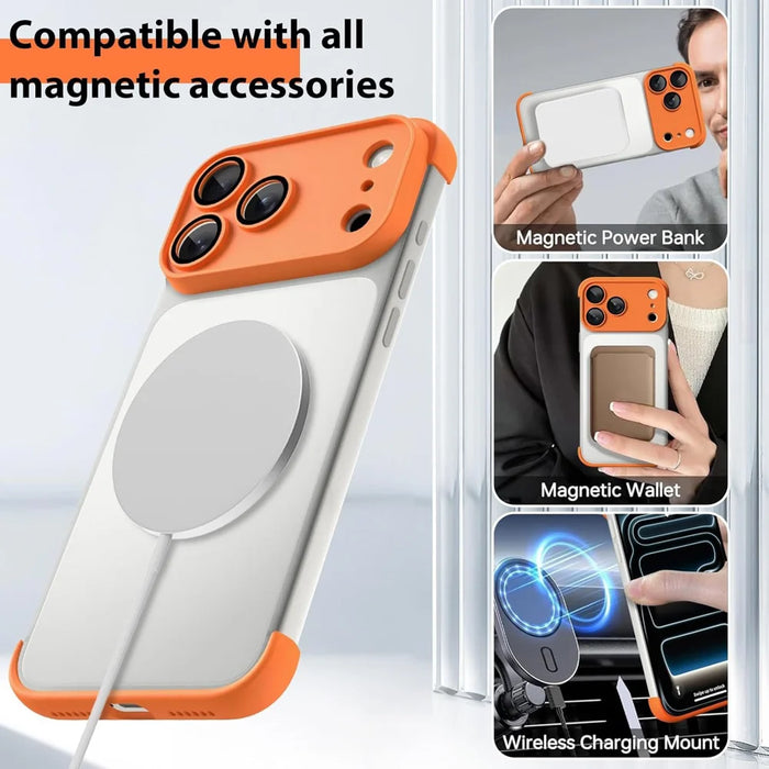 For iPhone 17 Pro Max Case Frameless Phone Corner Pad TPU Bumper Cover with Camera Lens Protector - Orange - 4